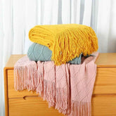 Bohemian Couch Blanket Large Knitted Tassel Throw for Bed Chair Sofa Couch Cover All-Season Blankets Home Decor Soft Comfortable by DSERS