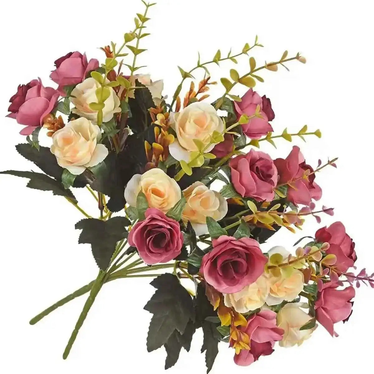 12 Heads Rose Artificial Flowers Fake Two color Flowers with Stems Faux Roses Flower Bouquets Home Wedding Christmas Party Decor by DSERS