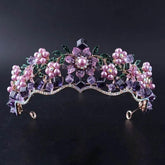 Luxury Baroque Purple Crystal Pearl Bridal Crown Tiara Magnificent Rhinestone Diadem for Bride Headband Wedding Hair Accessories Tiaras by DSERS