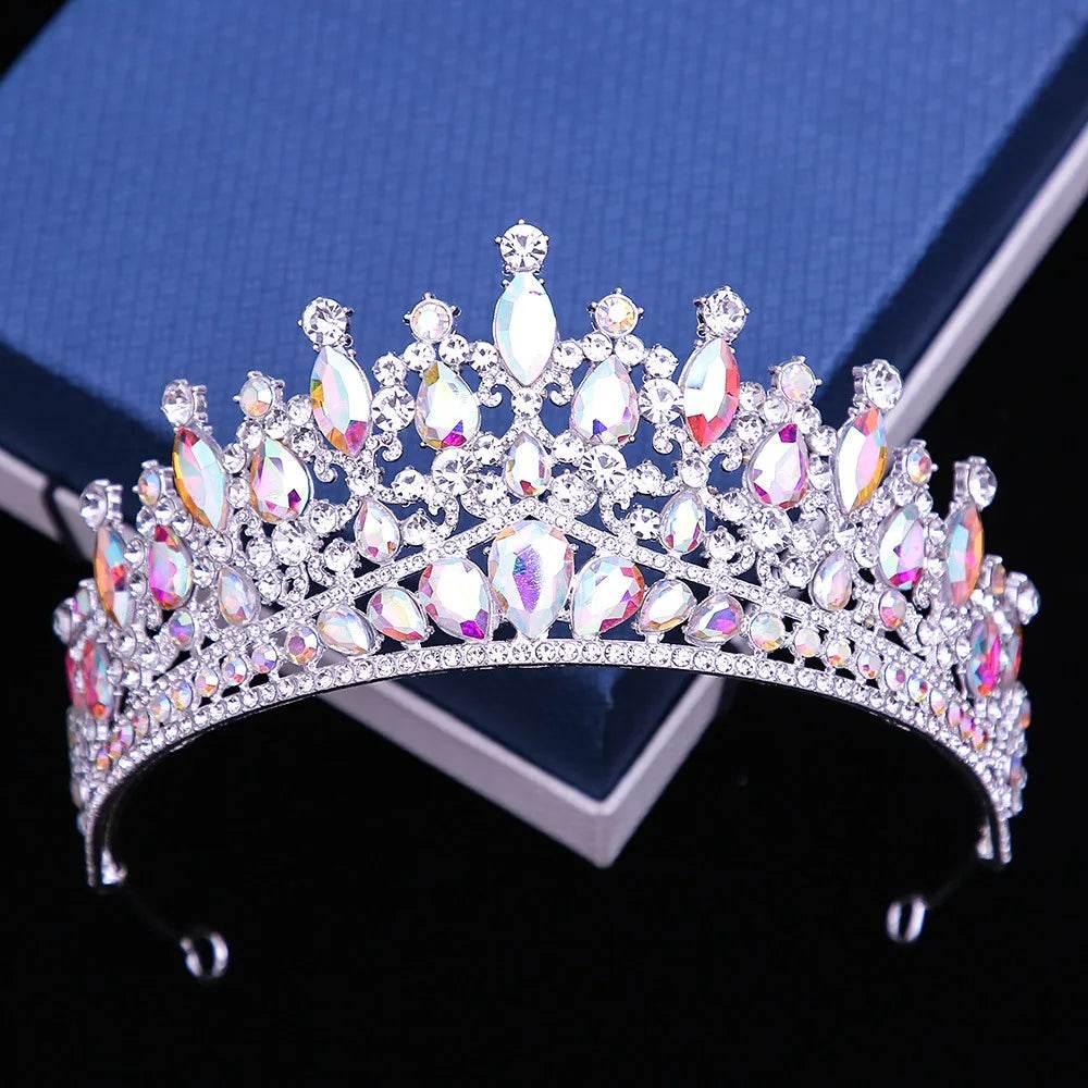 Baroque Pink Opal Crystal Bridal Crown Royal Queen Tiaras Rhinestone Pageant Prom Diadem Princess Wedding Crown Hair Accessories Tiaras by DSERS