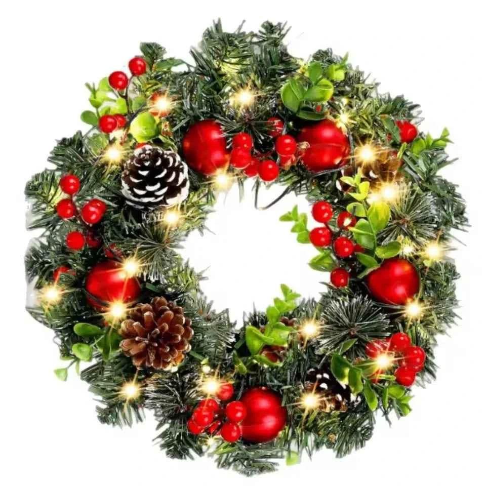 20-60cm Christmas Wreath with LED Fairy Light Door Hanging Garland Pine for Home Decorations Xmas Party Supplies Happy New Year by ALIEX/https://shorturl.at/mvCZo