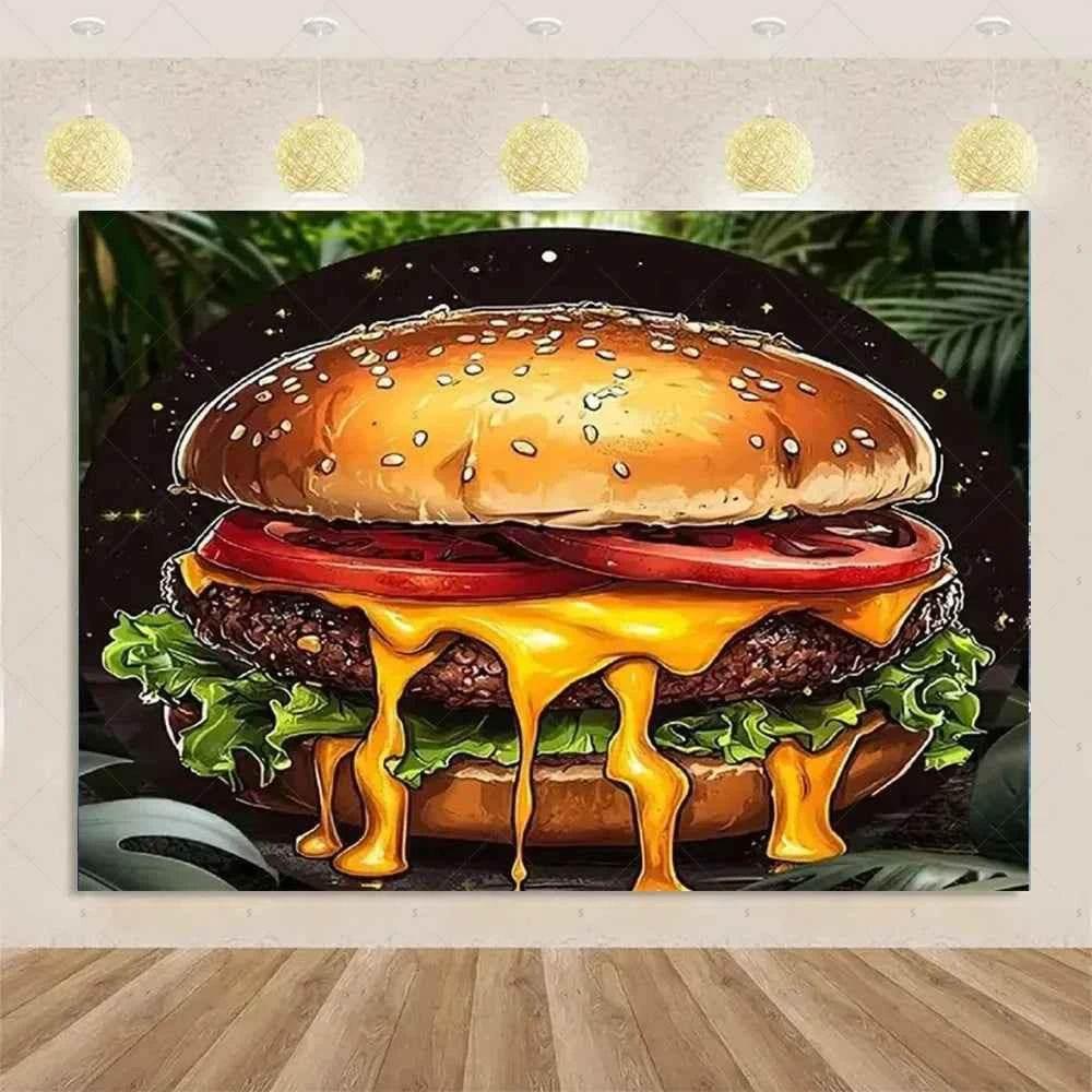 Quick Food Theme Birthday Party Decoration Hamburger French Fries Pizza Background Banner Photography Backdrop Supplies Kid Gift by DSERS