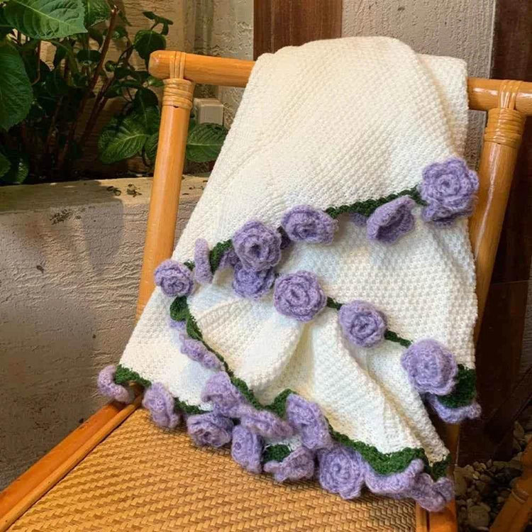 Creative Crochet Rose Bouquet Blanket Fashion Finished Rose Nap Blanket Soft Flower Hugging Blanket Valentine&