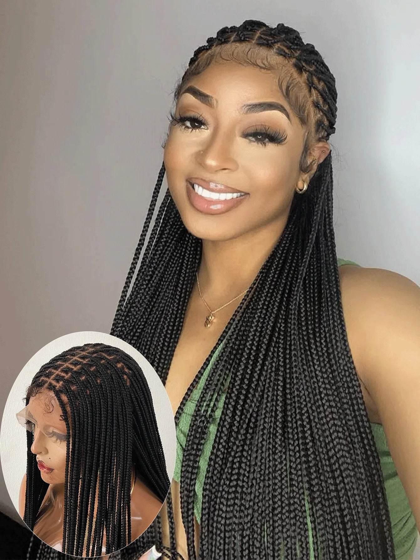 Knotless Box Braids Wig Long 36Inch Cornrow Braided Wigs Synthetic Full Lace Front Wig For Black Women Goddess Braiding Hair Wig Braided Wigs by DSERS / AliHairs Store