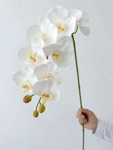 Real Touch Artificial Orchid Flowers 9 Heads White Phalaenopsis Long Stem Yellow Faux Orchids for Home Wedding Centerpiece Decor by DSERS
