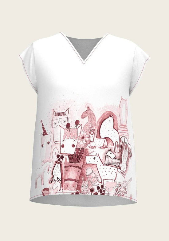 The Horse Fair in Rose Loose Fitting V Neck Shirt ESPOIR RIDER APPAREL by Espoir Equestrian