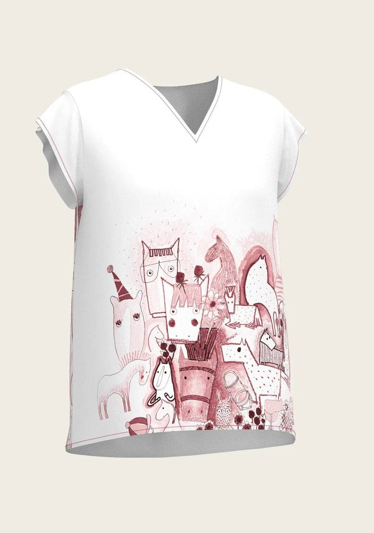 The Horse Fair in Rose Loose Fitting V Neck Shirt ESPOIR RIDER APPAREL by Espoir Equestrian