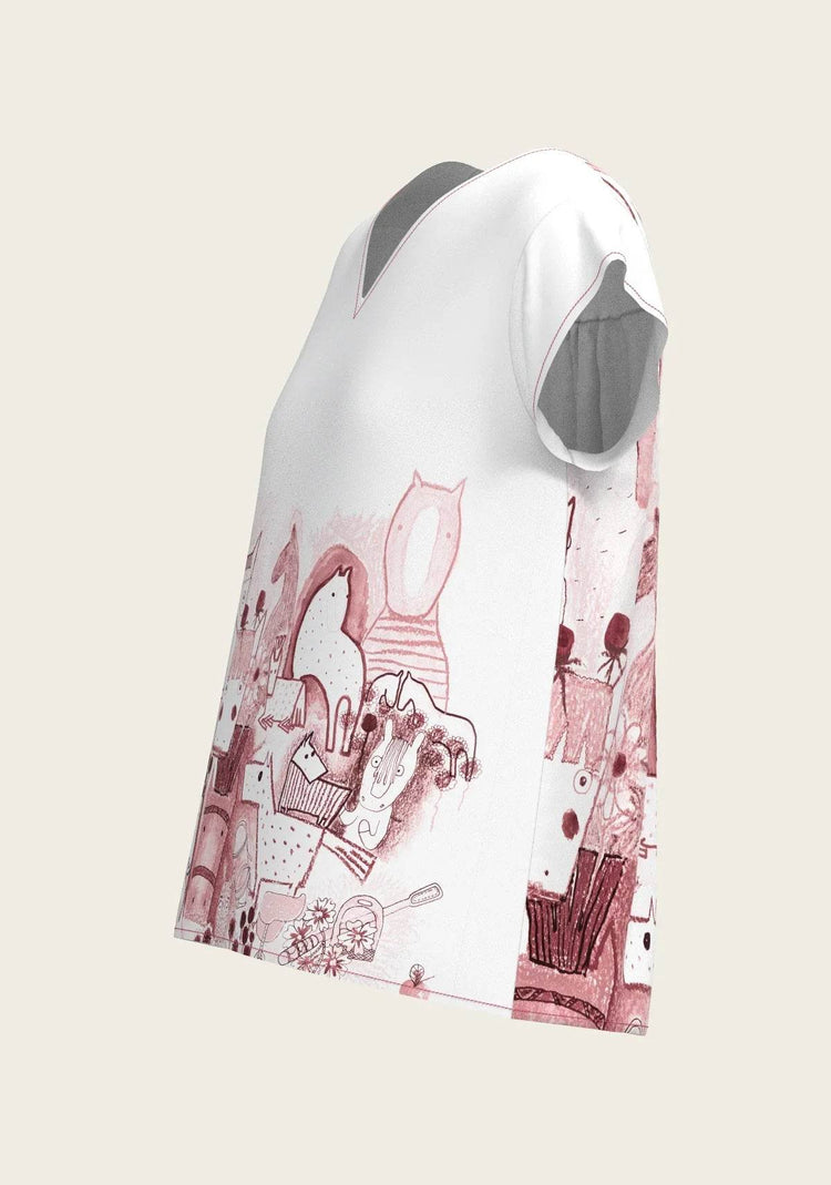 The Horse Fair in Rose Loose Fitting V Neck Shirt ESPOIR RIDER APPAREL by Espoir Equestrian