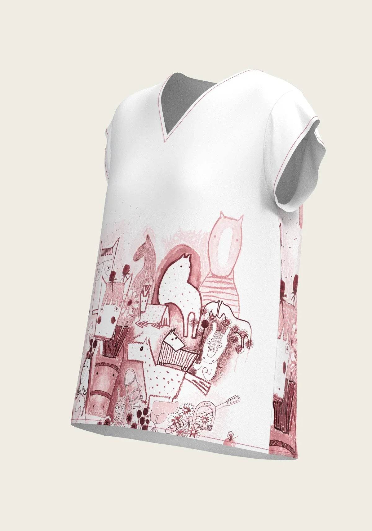 The Horse Fair in Rose Loose Fitting V Neck Shirt ESPOIR RIDER APPAREL by Espoir Equestrian