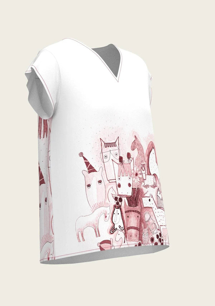 The Horse Fair in Rose Loose Fitting V Neck Shirt ESPOIR RIDER APPAREL by Espoir Equestrian