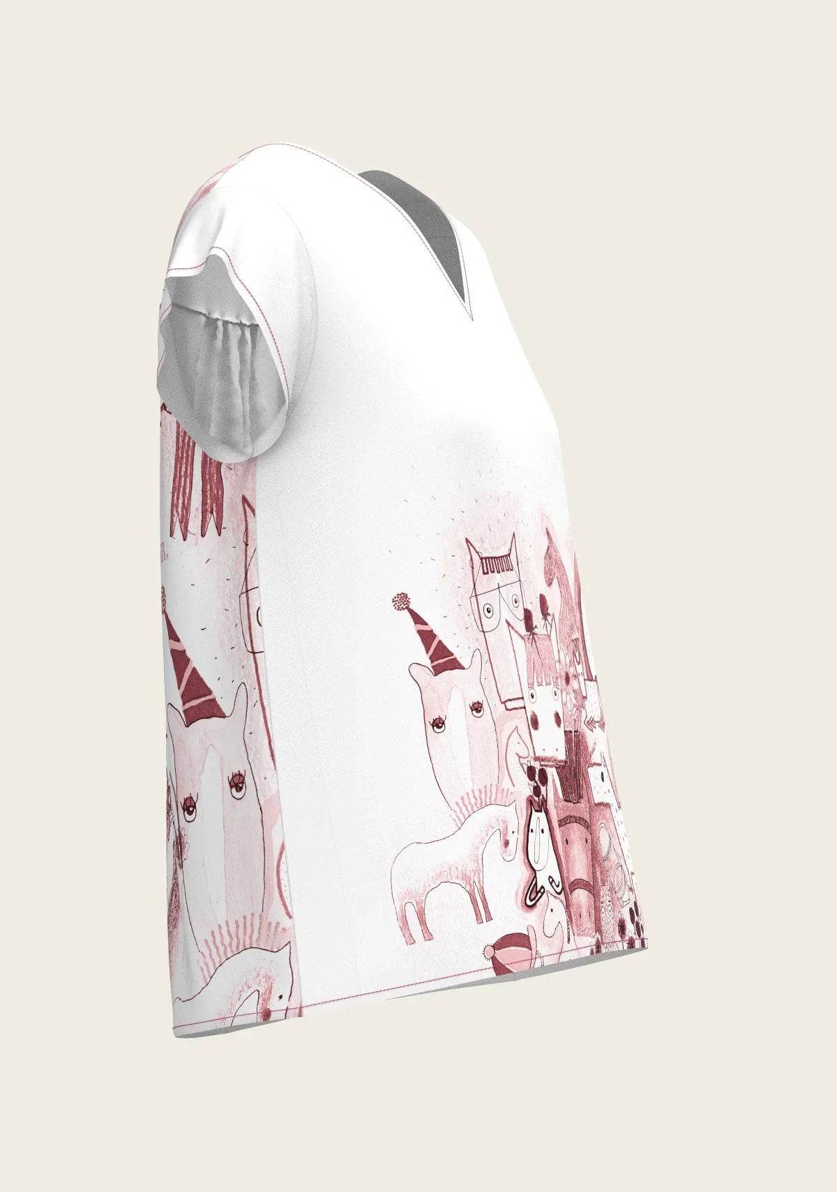 The Horse Fair in Rose Loose Fitting V Neck Shirt ESPOIR RIDER APPAREL by Espoir Equestrian
