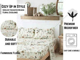 DaDalogy Enchanted Meadow Bed Sheet Set - Floral Harmony in Beige, Rose, and Soft Green, Premium Soft Microfiber, Machine Washable, Deep Pocket 14 - 15 Inches + Flat Sheet Bed Sheets by DaDalogy Bedding Collection