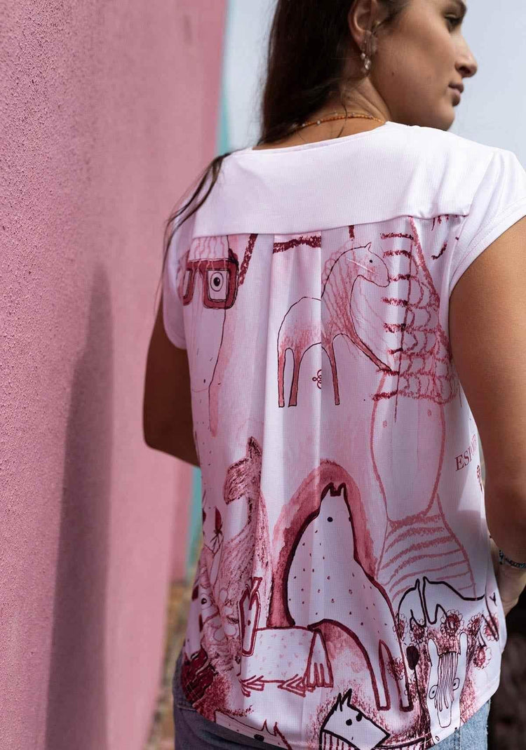The Horse Fair in Rose Loose Fitting V Neck Shirt ESPOIR RIDER APPAREL by Espoir Equestrian