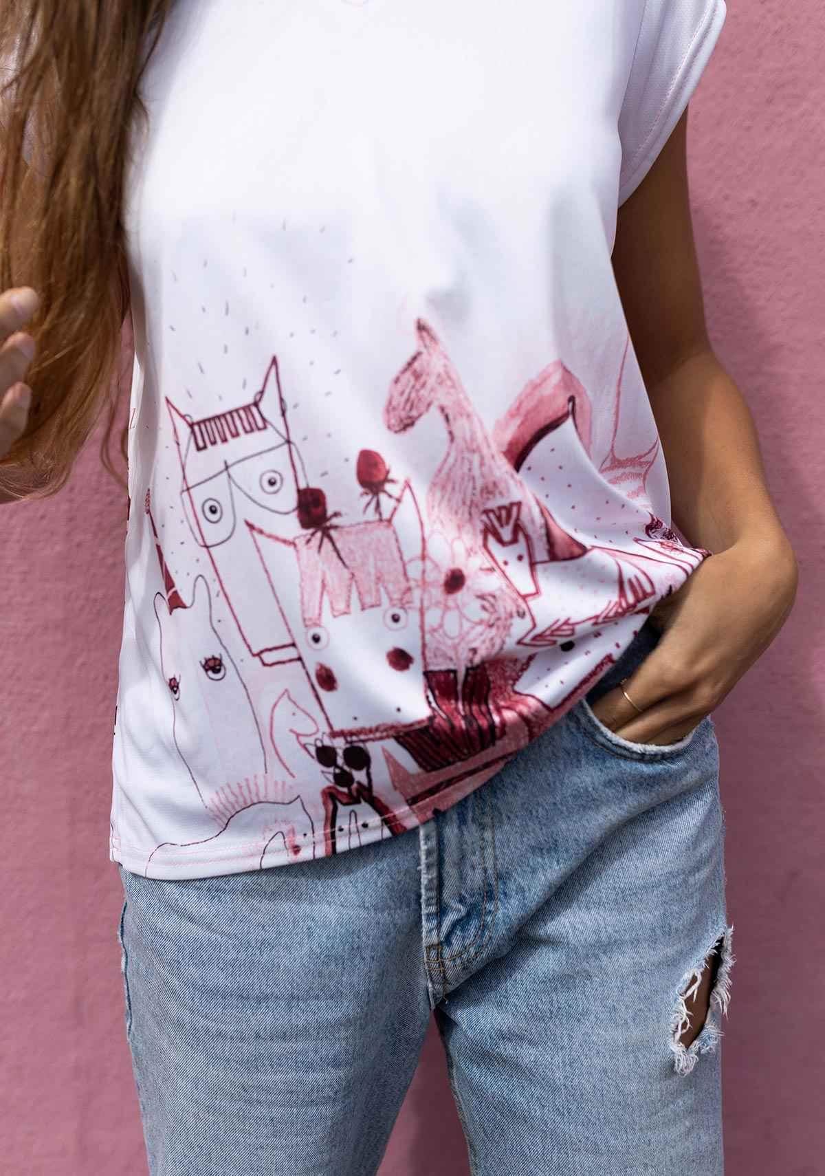 The Horse Fair in Rose Loose Fitting V Neck Shirt ESPOIR RIDER APPAREL by Espoir Equestrian