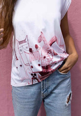 The Horse Fair in Rose Loose Fitting V Neck Shirt ESPOIR RIDER APPAREL by Espoir Equestrian