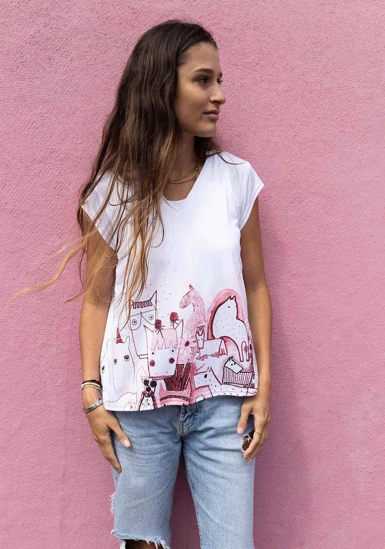 The Horse Fair in Rose Loose Fitting V Neck Shirt ESPOIR RIDER APPAREL by Espoir Equestrian