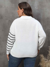 Plus Size Striped V-Neck Sweater women Attire by Trendsi