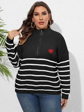 Plus Size Zip-Up Striped Sweater women Attire by Trendsi