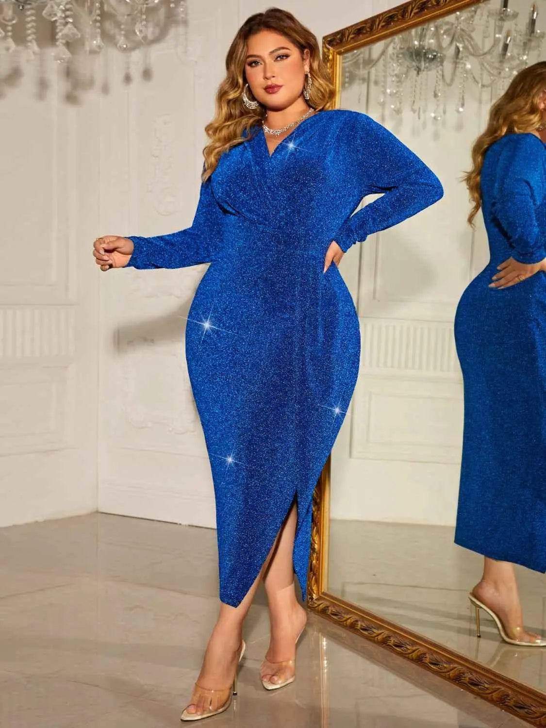 Honey Plus Size Surplice Neck Slit Dress Women&