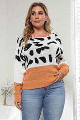 Plus Size Leopard Round Neck Long Sleeve Sweater women Attire by Trendsi