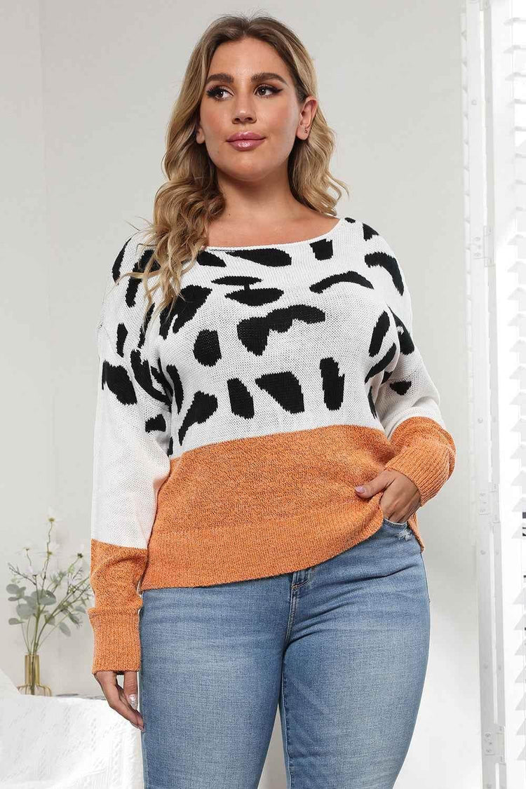 Plus Size Leopard Round Neck Long Sleeve Sweater women Attire by Trendsi