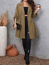 Honey Plus Size Lapel Collar Drawstring Roll-Tab Sleeve Trench Coat women Attire by Trendsi