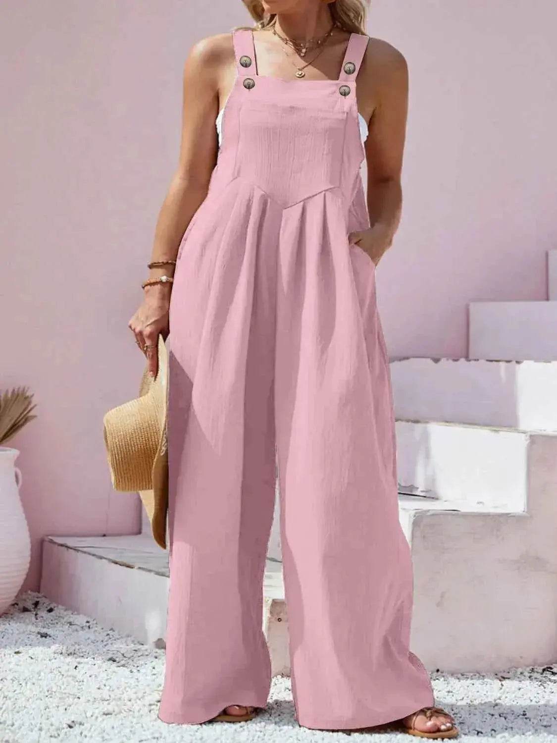 Plus Size Square Neck Wide Leg Overalls women Attire by Trendsi