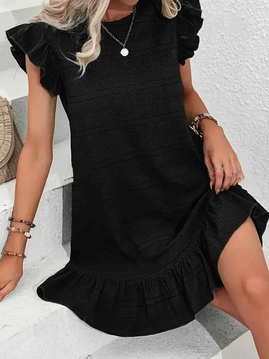 Plus Size Ruffle Hen Cap Sleeve Mini Dress women Attire by Trendsi