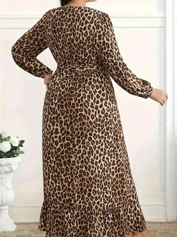 Plus Size Leopard Print Surplice Maxi Dress women Attire by Trendsi