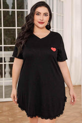 Plus Size Lace Trim V-Neck Short Sleeve Night Dress women Attire by Trendsi