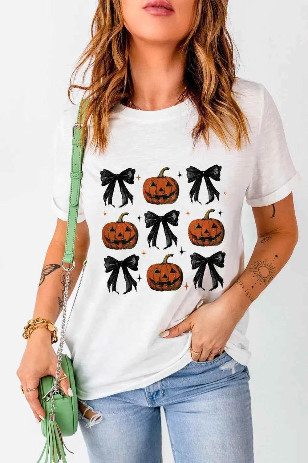 Pumpkin Round Neck Short Sleeve T-Shirt Halloween by Trendsi