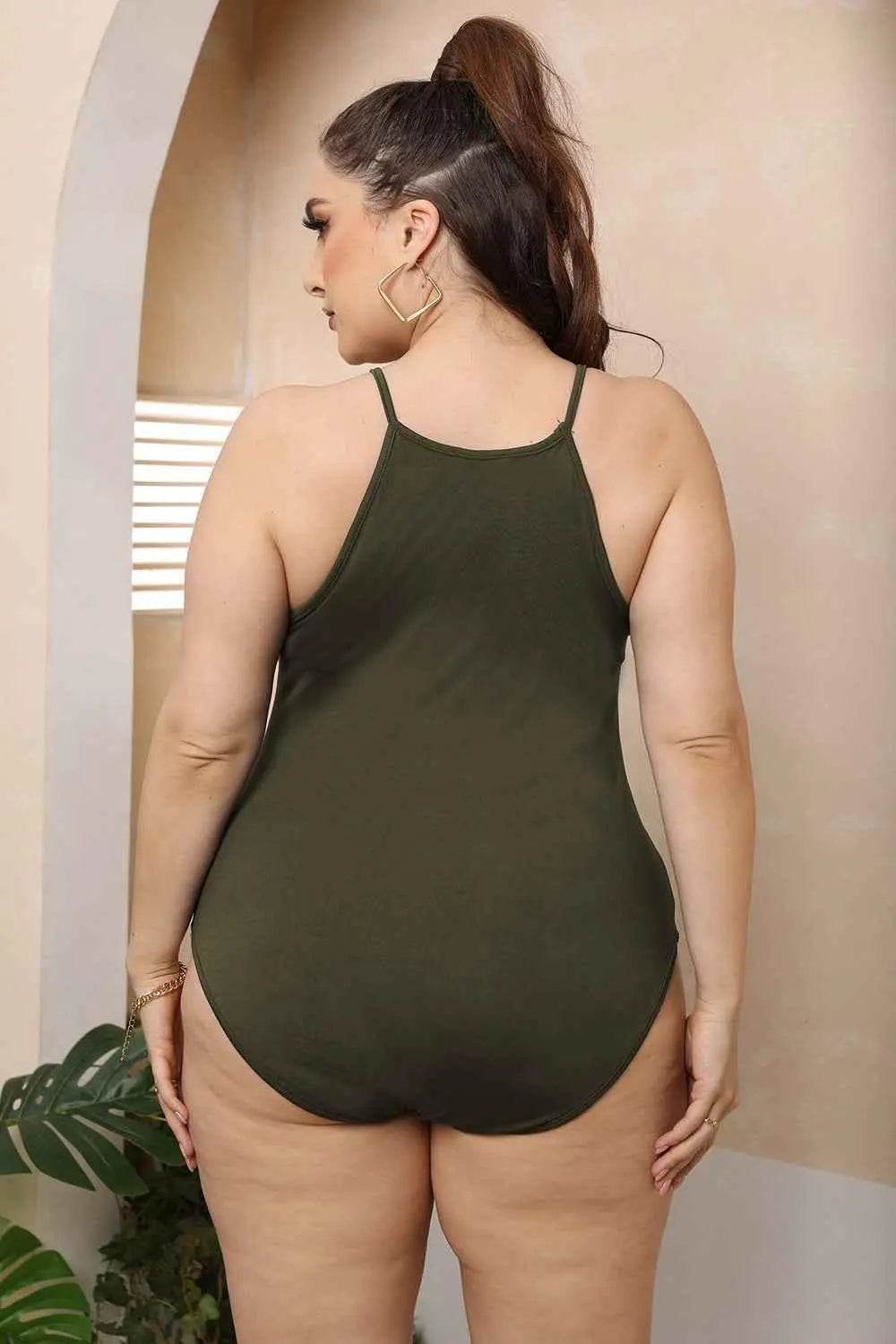 Plus Size Halter Neck Spaghetti Strap Bodysuit women Attire by Trendsi