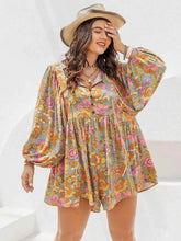Plus Size Floral Tie Neck Balloon Sleeve Romper women Attire by Trendsi