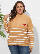 Plus Size Zip-Up Striped Sweater women Attire by Trendsi