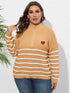 Plus Size Zip-Up Striped Sweater women Attire by Trendsi