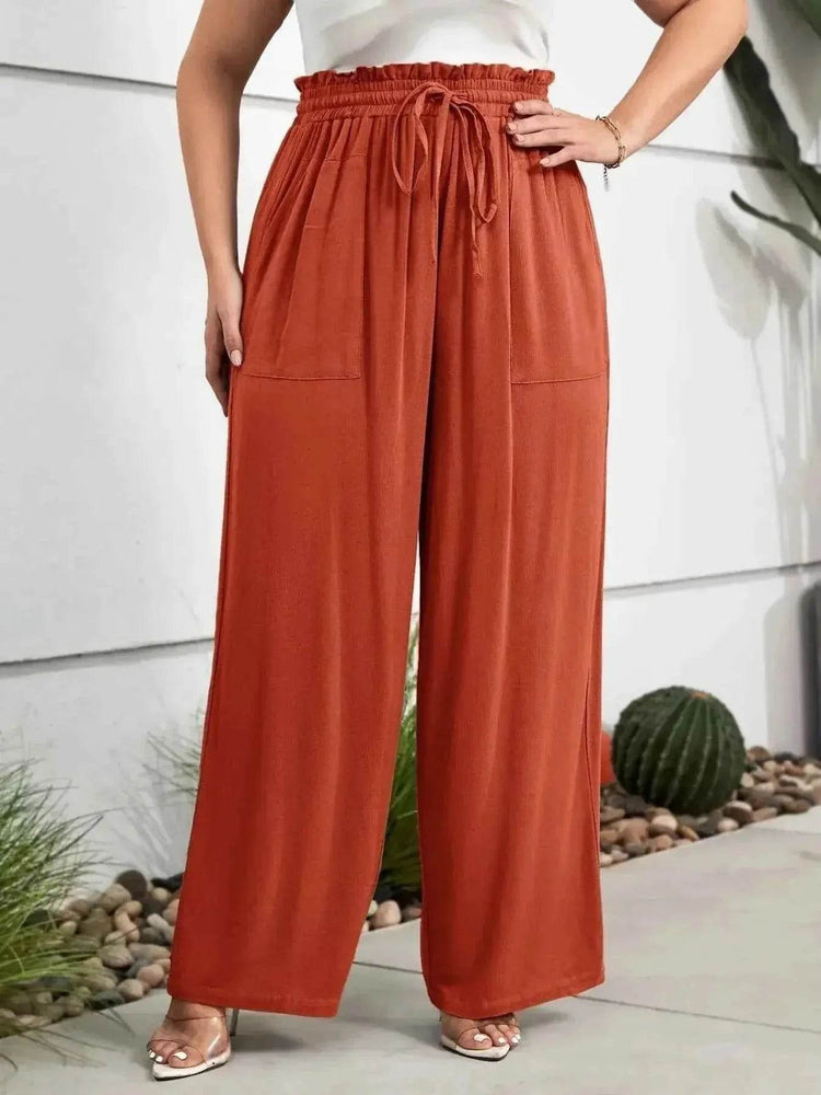 Plus Size High Waist Wide Leg Drawstring Pants women Attire by Trendsi