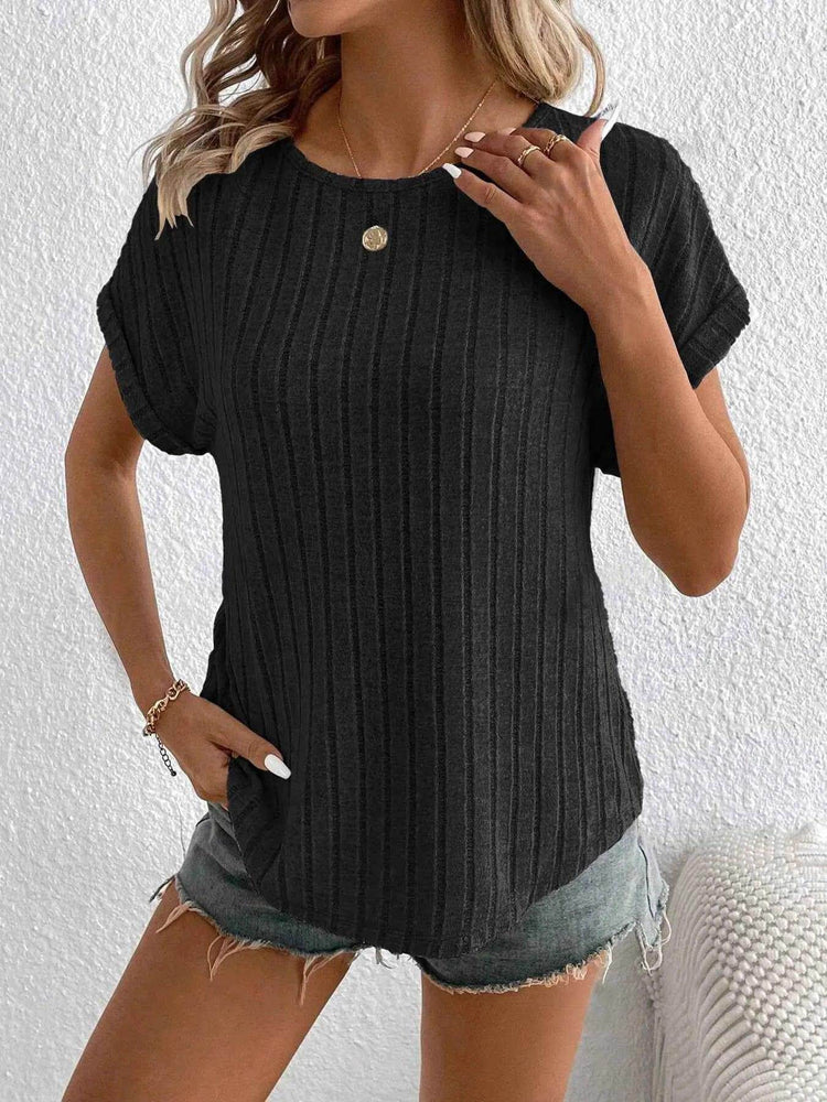Plus Size Ribbed Texture Short Sleeve T-Shirt women Attire by Trendsi