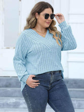 Plus Size Ribbed V-Neck Long Sleeve Top women Attire by Trendsi