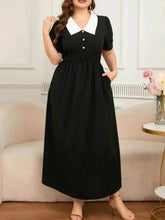 Plus Size Contrast Collar Short Sleeve Dress women Attire by Trendsi