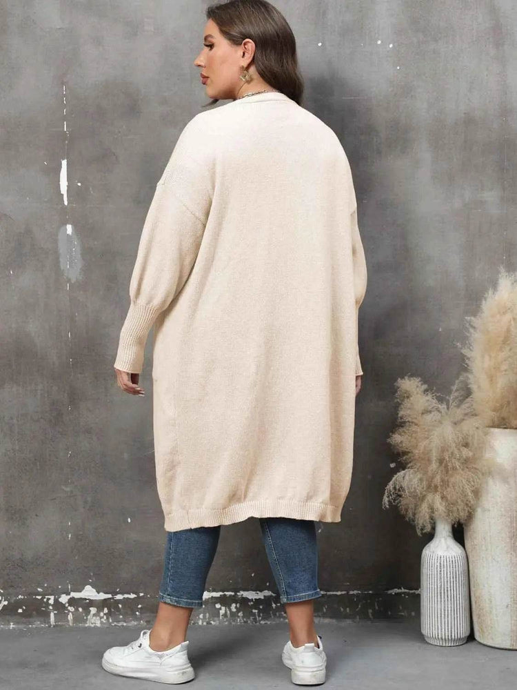 Plus Size Long Sleeve Pocketed Cardigan women Attire by Trendsi