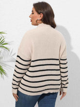 Plus Size Zip-Up Striped Sweater women Attire by Trendsi