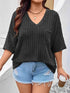 Plus Size V-Neck Ribbed Knit T-Shirt women Attire by Trendsi