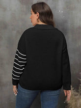 Plus Size Striped V-Neck Sweater women Attire by Trendsi