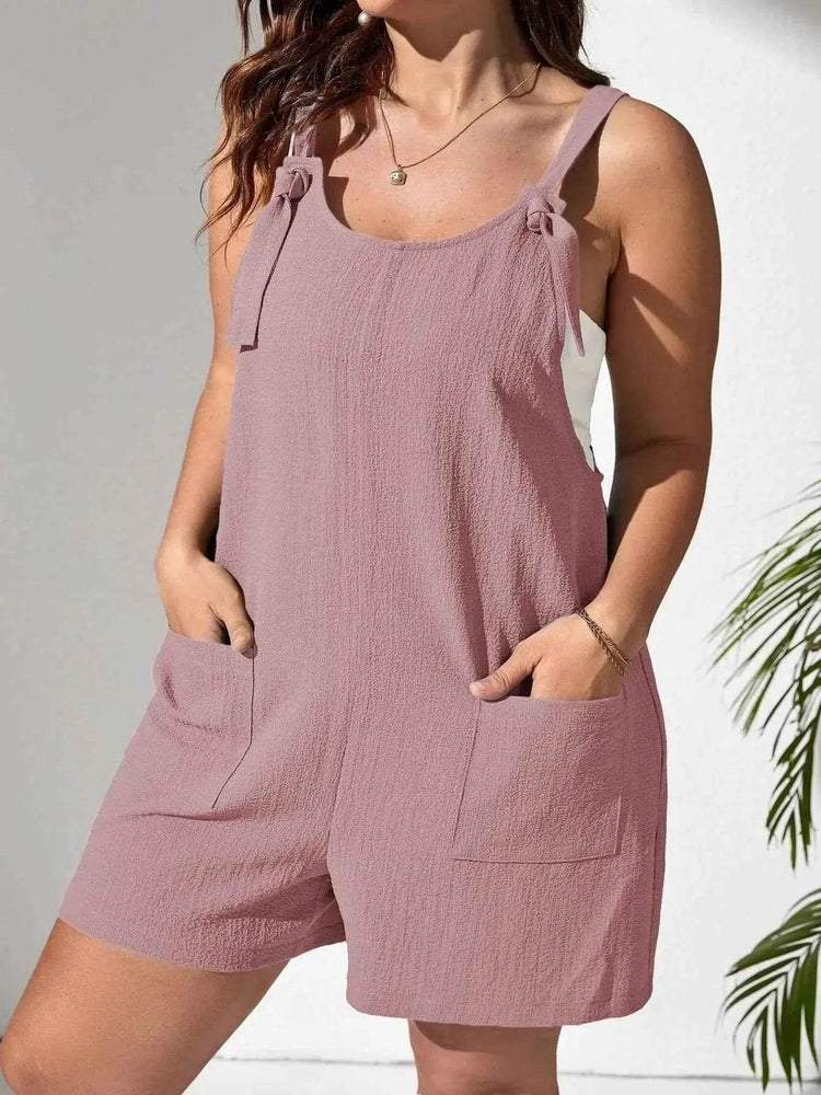 Plus Size Knotted Strap Romper with Pockets women Attire by Trendsi