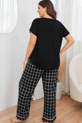 Plus Size V-Neck Top and Plaid Pants Lounge Set women Attire by Trendsi