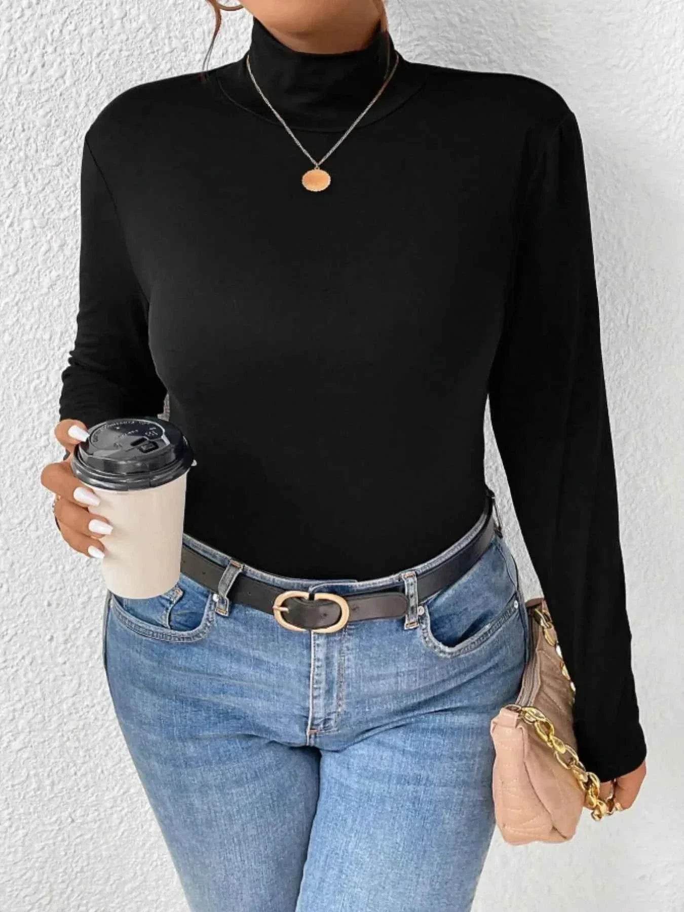 Plus Size Long Sleeve Fitted Turtleneck T-Shirt women Attire by Trendsi