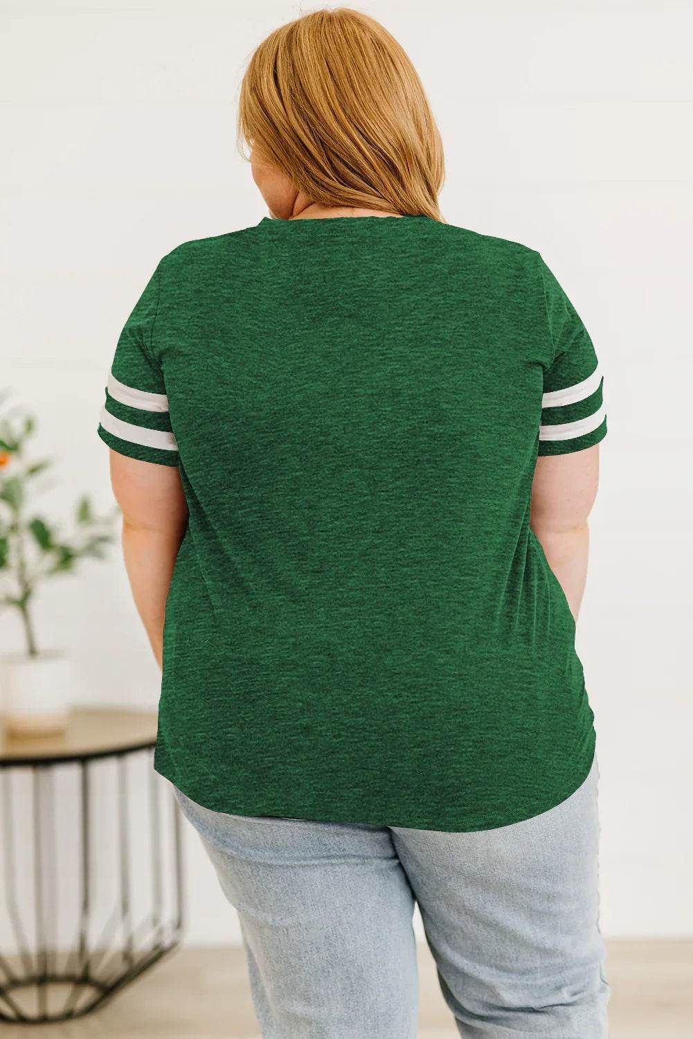 Plus Size Striped V-Neck Tee Shirt women Attire by Trendsi