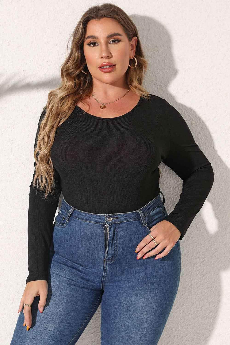 Plus Size Round Neck Long Sleeve Bodysuit women Attire by Trendsi
