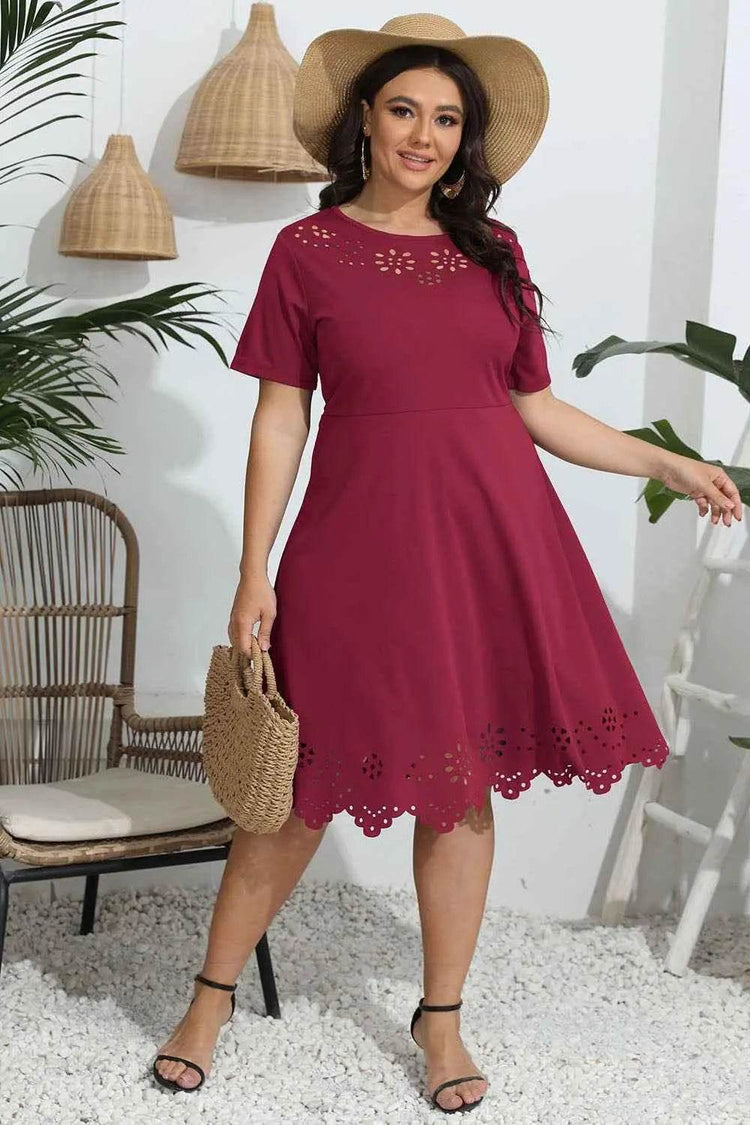Plus Size Round Neck Openwork Dress women Attire by Trendsi