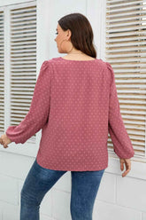 Honey Melo Apparel Plus Size Lace Trim V-Neck Balloon Sleeve Blouse women Attire by Trendsi